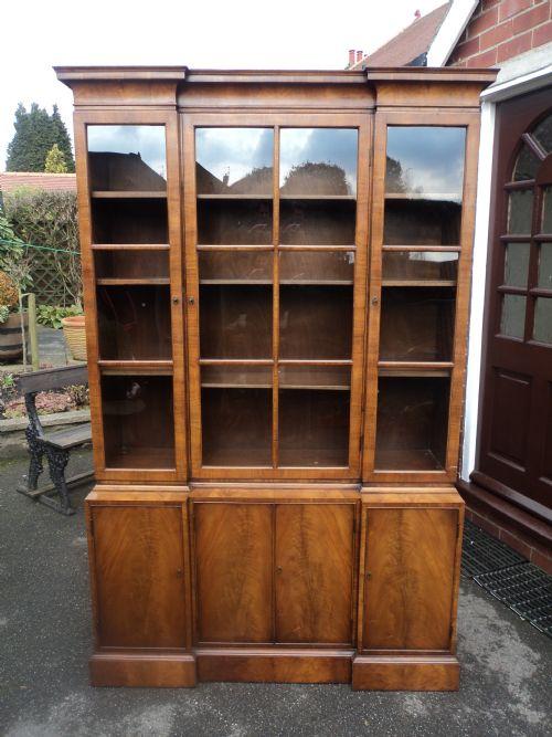 Figured Walnut Breakfront Library Bookcase Cabinet c.1920 (1 of 1)