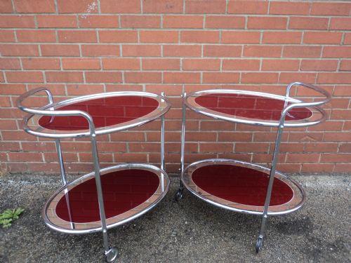 Pair of Art Deco Chrome Mirrored Cocktail Trolley's / Drinks Trolley's (1 of 1)