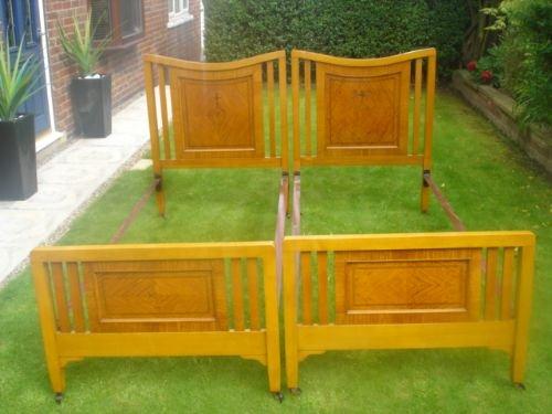 Pair Antique Inlaid Satinwood Single Beds (1 of 1)