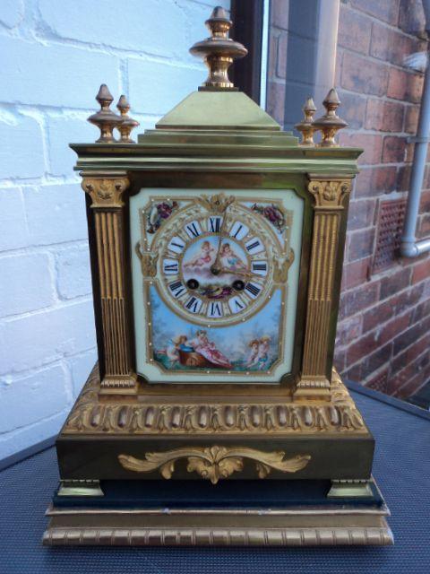 Antique Brass Porcelain Mantle Clock c.1880 (1 of 1)
