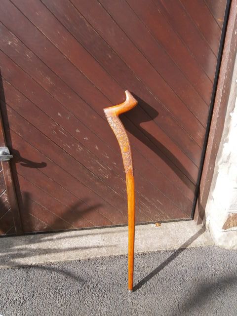 Antique German Carved Hatchet Pistol Grip Walking Cane German Miners (1 of 1)