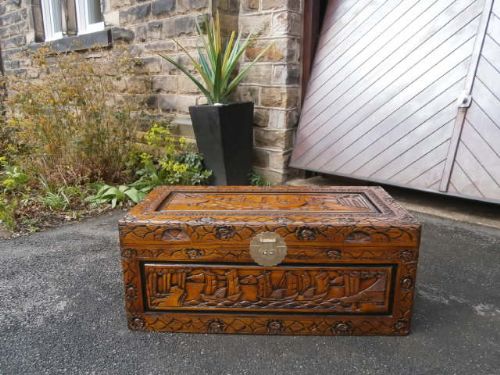 Antique Oriental Chinese Carved Camphor Trunk / Blanket Box (1 of 1)