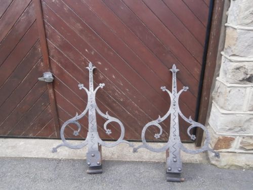 Pair Antique Ornate Iron Hinges (c.1700) (1 of 1)