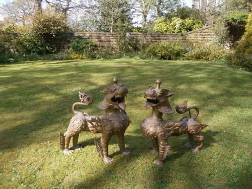 Pair Antique Oriental Chinese Temple Dragons Dogs Fo (c.1900) (1 of 1)