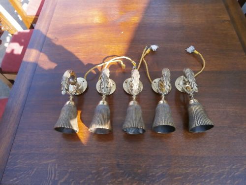 Antique Set 5 Brass Wall Lights c.1910 (1 of 1)
