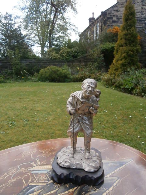 Antique Oriental White Metal Figure On Stand (1 of 1)