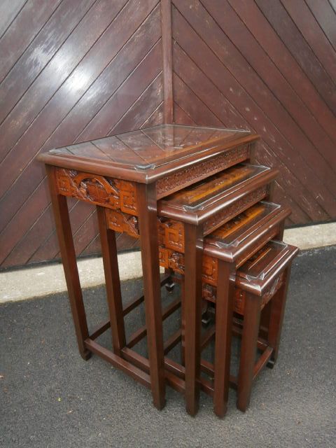 Nest of 4 Oriental Chinese Hardwood Table Coffee Table c.1920 (1 of 1)