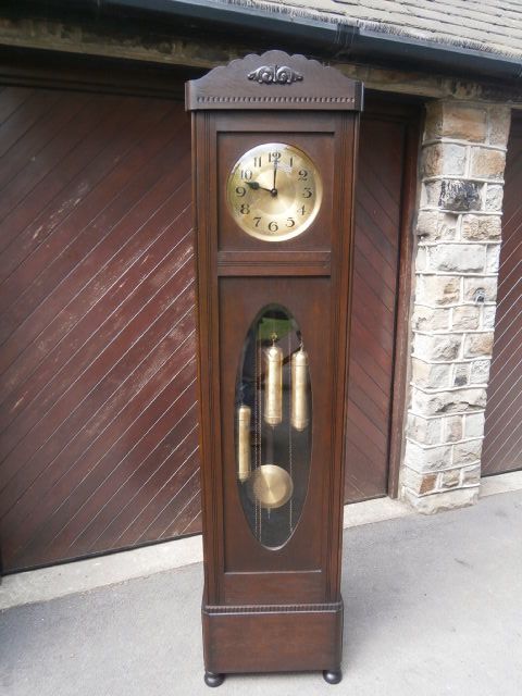 Antique Oak Triple Weight Longcase Clock Grandfather Clock c.1920 (1 of 1)