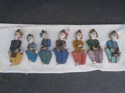 Antique Set Carved Wooden Polychrome Painted Figures (c.1800) (1 of 1)