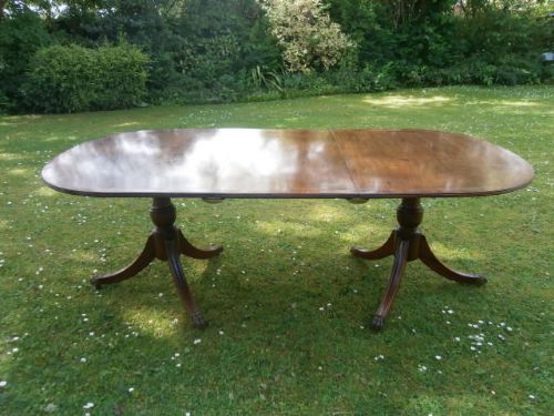 Antique Mahogany Twin Pillar Extending Dining Table Kitchen Table (c.1920) (1 of 1)