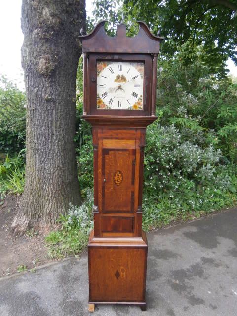Antique Oak Mahogany Inlaid Longcase Clock Grandfather Clock (1 of 1)