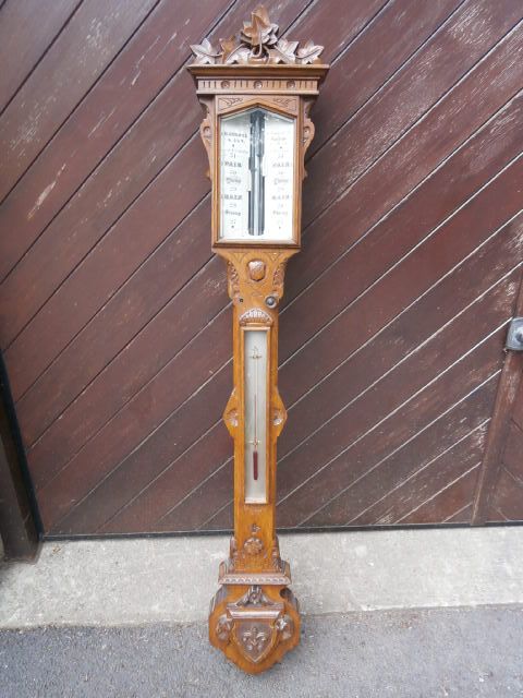Antique Carved Oak Stick Barometer H Hughes London (c.1880) (1 of 1)