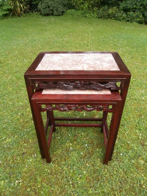 Antique Chinese Oriental Hardwood Marble Top / Tables Stands (c.1900) (1 of 1)
