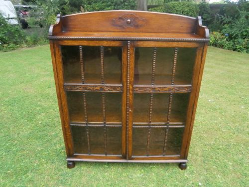 Antique Oak 2 Door Glazed Bookcase Cabinet (1 of 1)