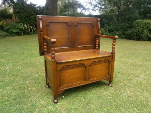 Antique Oak Monks Bench Hall Seat Settle (1 of 1)
