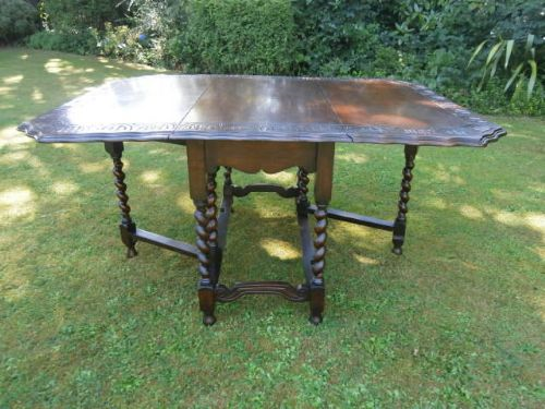 Carved Oak Barley Twist Drop Leaf Dining Kitchen Table (1 of 1)