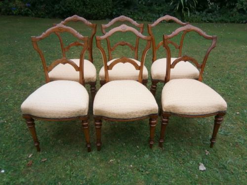 Antique Set 6 Inlaid Walnut Dining Chairs Kitchen Chairs c.1860 (1 of 1)