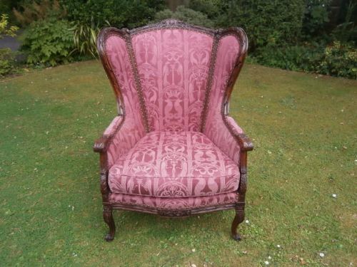 Antique Carved Walnut Armchair Wing Armchair c.1900 (1 of 1)