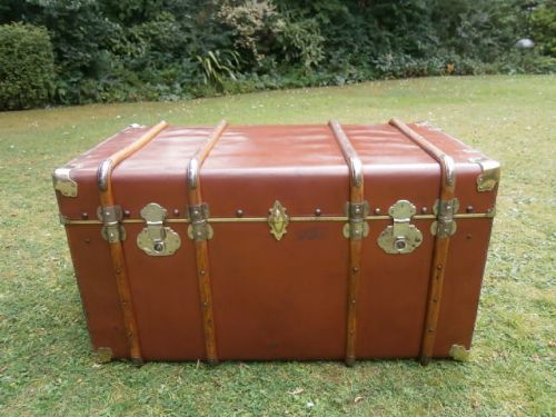 Antique Wooden & Brass Bound Trunk (1 of 1)