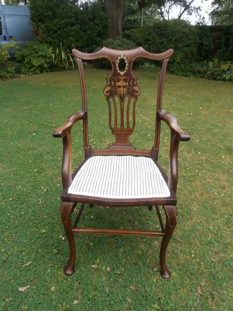 Antique Inlaid Mahogany Armchair Desk Chair c.1880 (1 of 1)