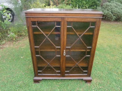 Antique Oak 2 Door Glazed Bookcase Cabinet (1 of 1)
