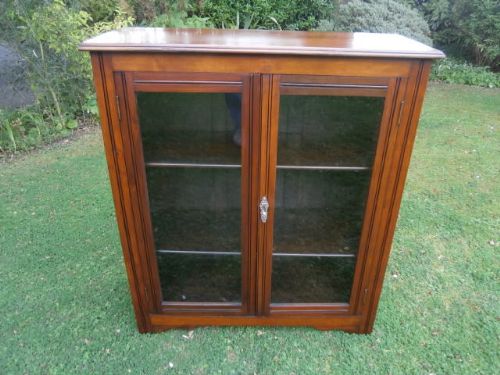 Antique Walnut 2 Door Glazed Bookcase Cabinet c.1900 (1 of 1)