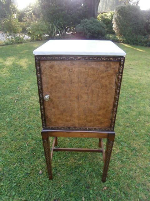 Burr Walnut Marble Topped Bedside Table Bedside Cabinet c.1910 (1 of 1)