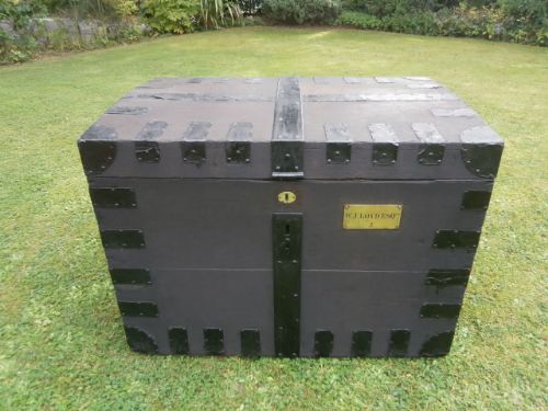 Antique Oak & Steel Bound Trunk Coffer Chest Coffee Table c.1850 (1 of 1)