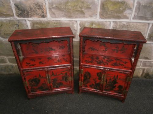 Pair of Oriental Japanned Cabinets Bedside Cabinets c.1900 (1 of 1)