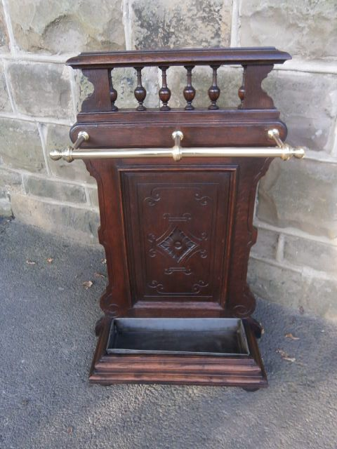 Antique Oak & Brass Stick Stand / Hall Stand / Umbrella Stand c.1900 (1 of 1)