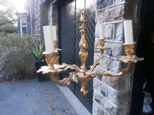 Antique Rococo Style Gilt Brass Light Fitting Chandelier c.1920 (1 of 1)