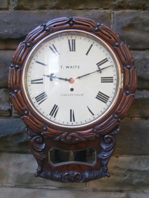 Mahogany Fusee Drop Dial Wall Clock 'T. Waite Cheltenham' c.1850 (1 of 1) Mahogany Fusee Drop Dial Wall Clock 'T. Waite Cheltenham' c.1850 (1 of 1)