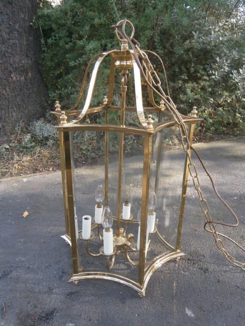 Large Brass & Glass Lantern Light Fitting (1 of 1) Large Brass & Glass Lantern Light Fitting (1 of 1)