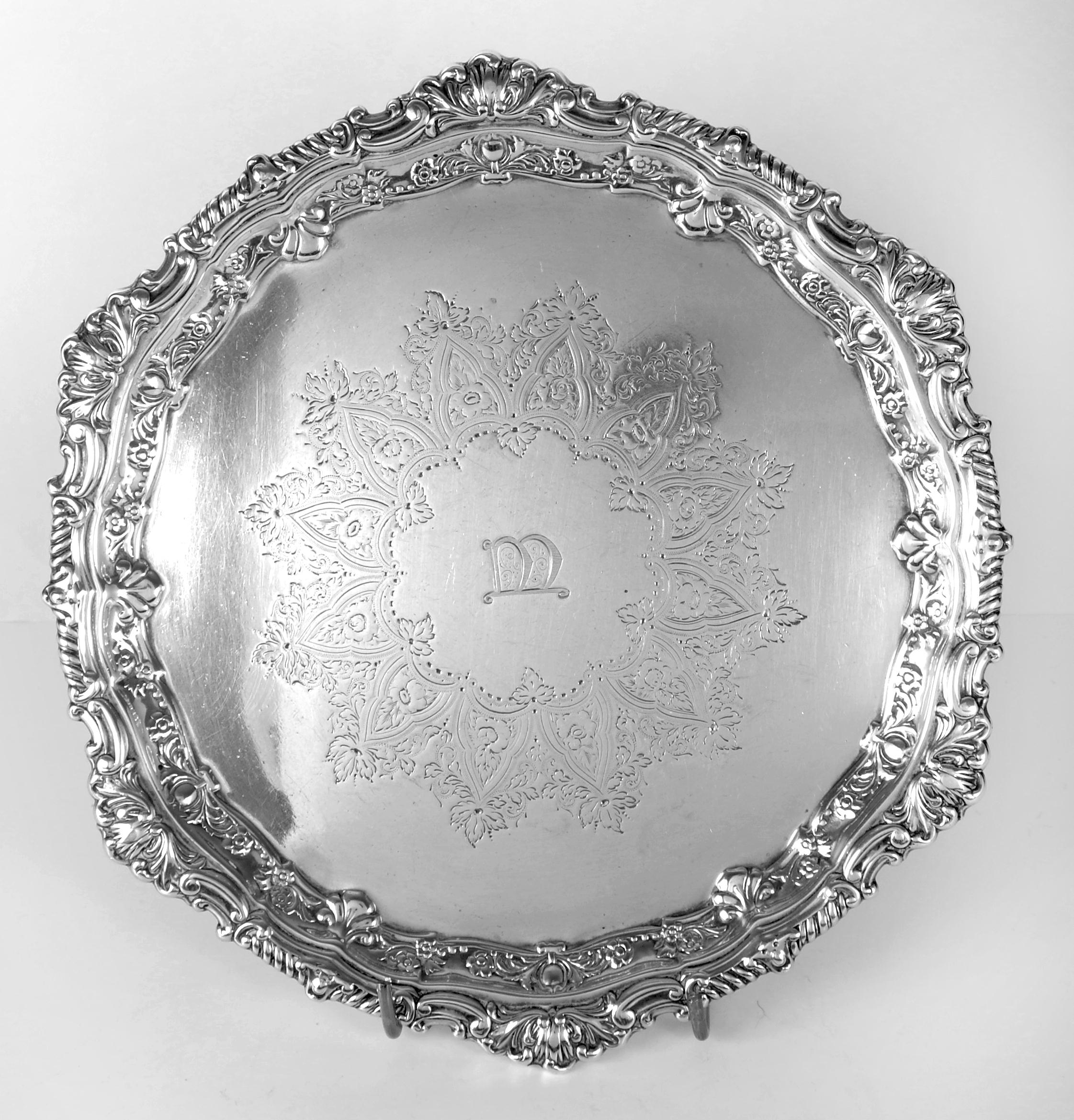 Antique Solid English Silver Waiter Tray Salver London Hallmarks (1 of 1)