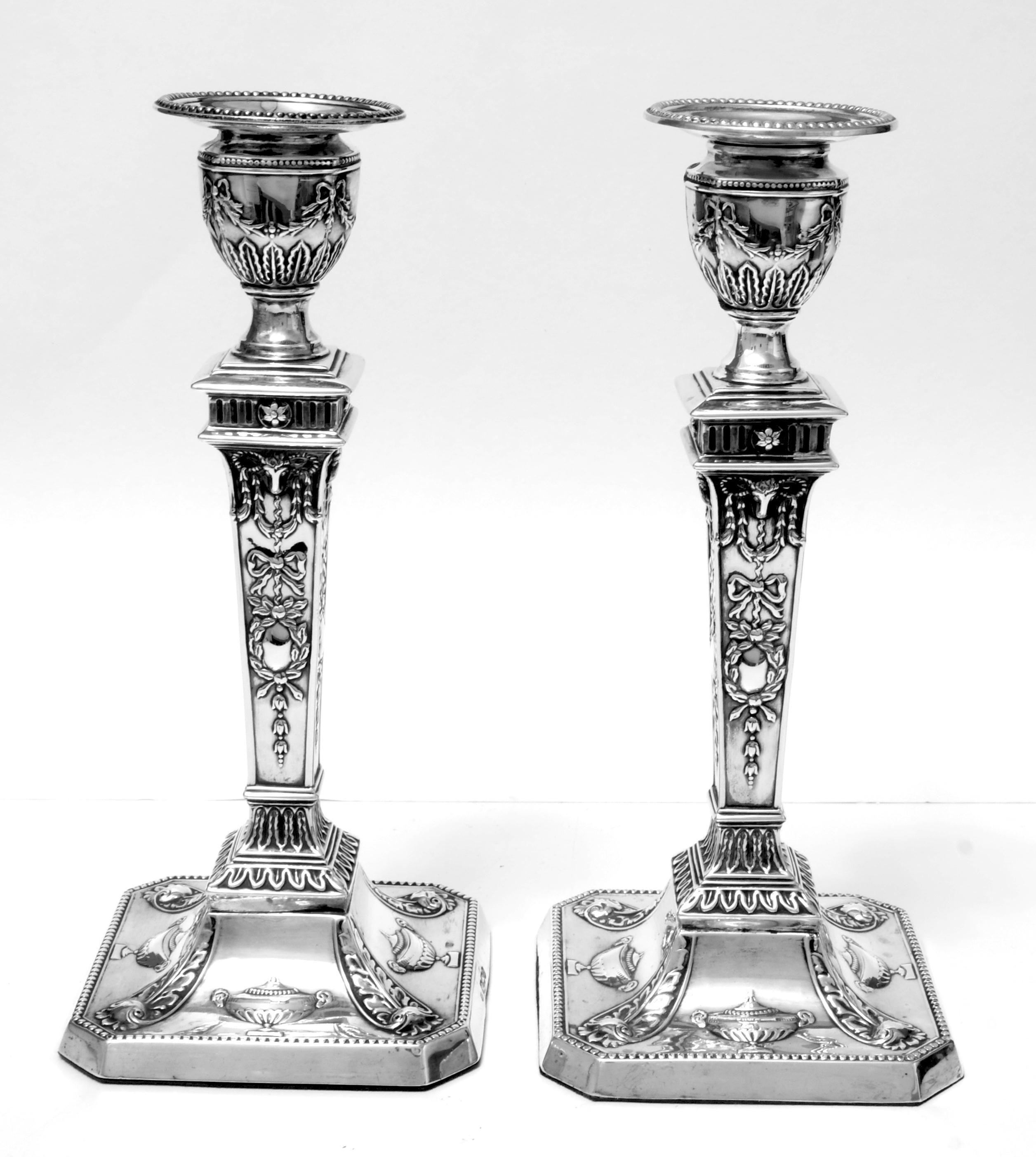 Exquisite Adam Style Antique Solid English Sterling Silver Candlesticks (1 of 1)