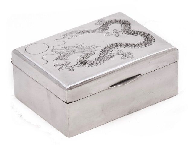 Antique Chinese Export Silver Cigarette Box Dragon Tuckchang (1 of 1)