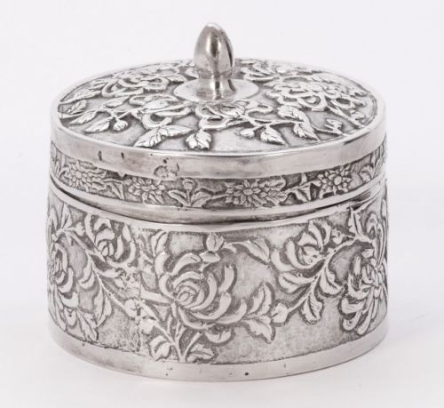 Rare Antique Chinese Chrysanthemum Silver Box Pot (1 of 1)