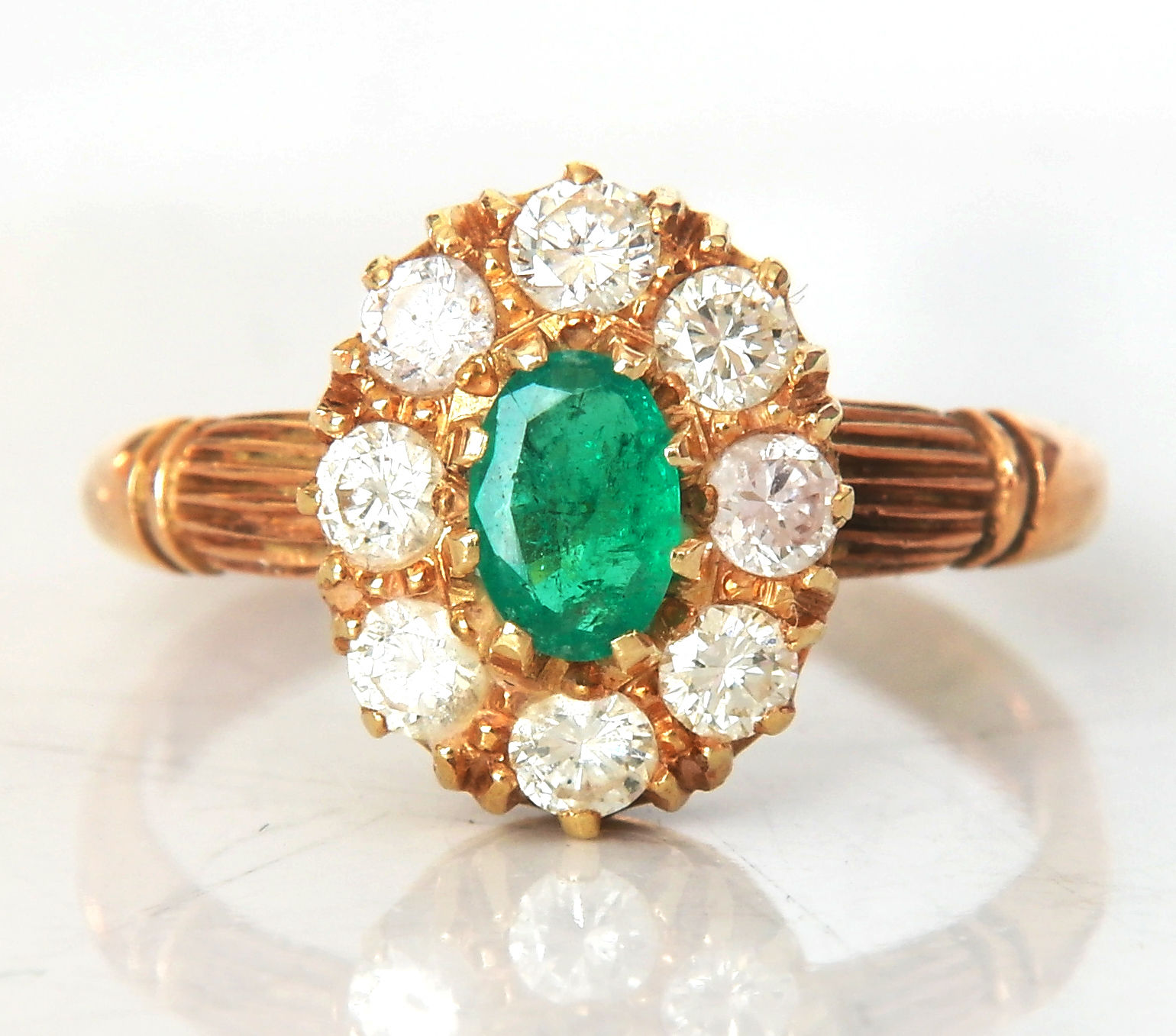 18ct 18K Yellow Gold Natural Emerald and Diamond Cluster (c.1916) (1 of 1)