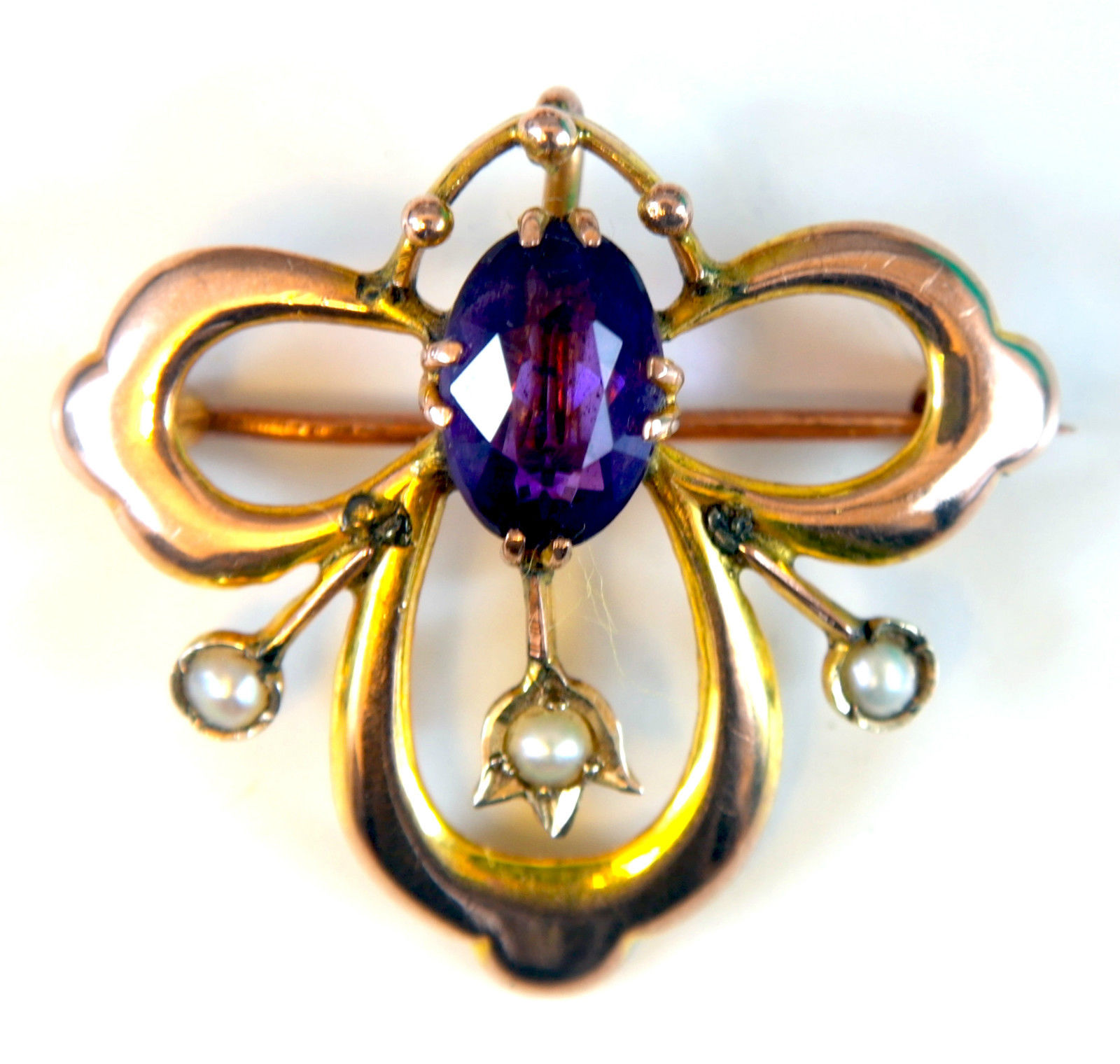 Antique Edwardian 9 carat Yellow Gold & Amethyst Pendant (1 of 1)