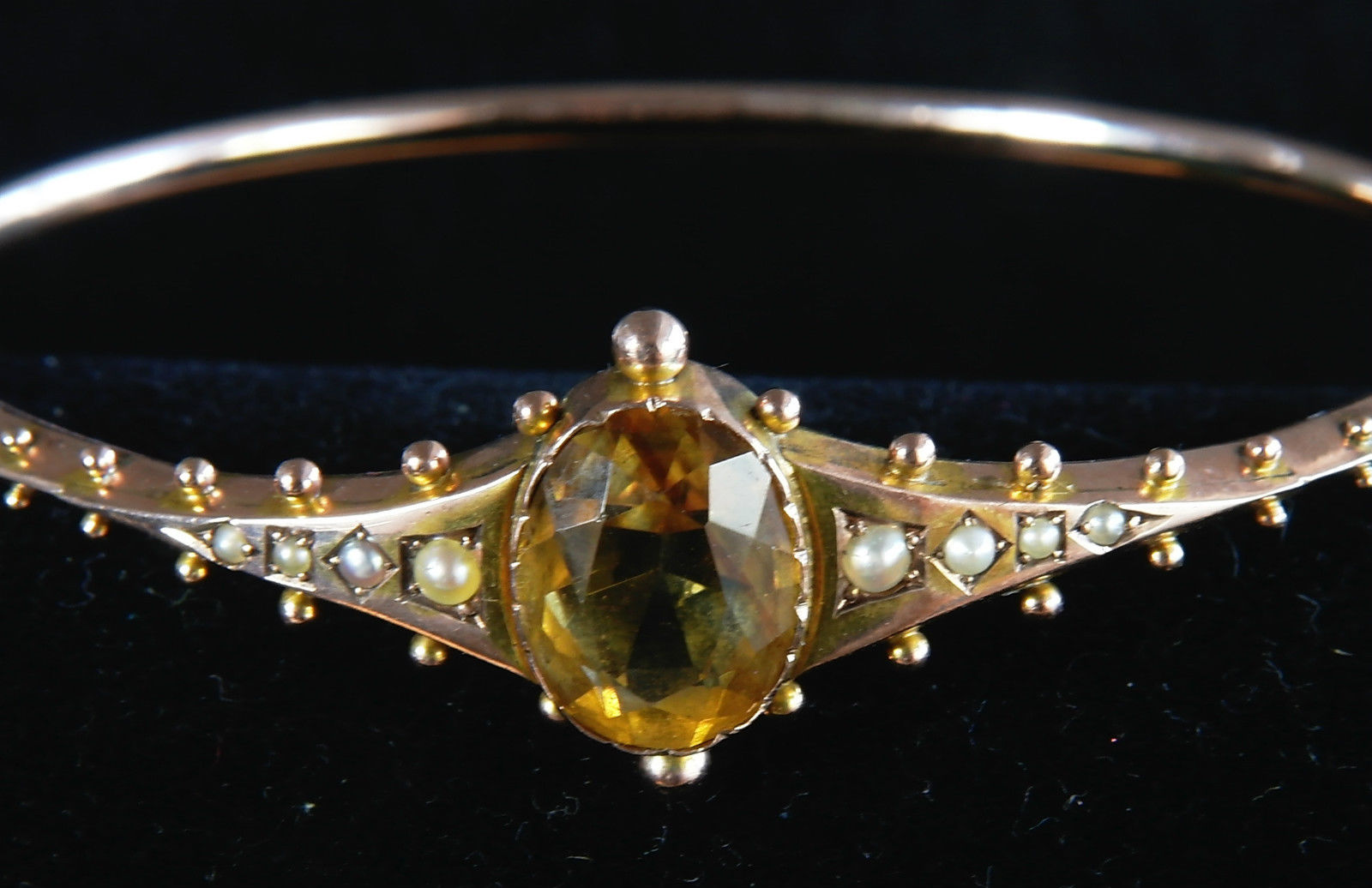 Antique Victorian Yellow Gold Citrine and Pearl Hinged Bangle (1 of 1)