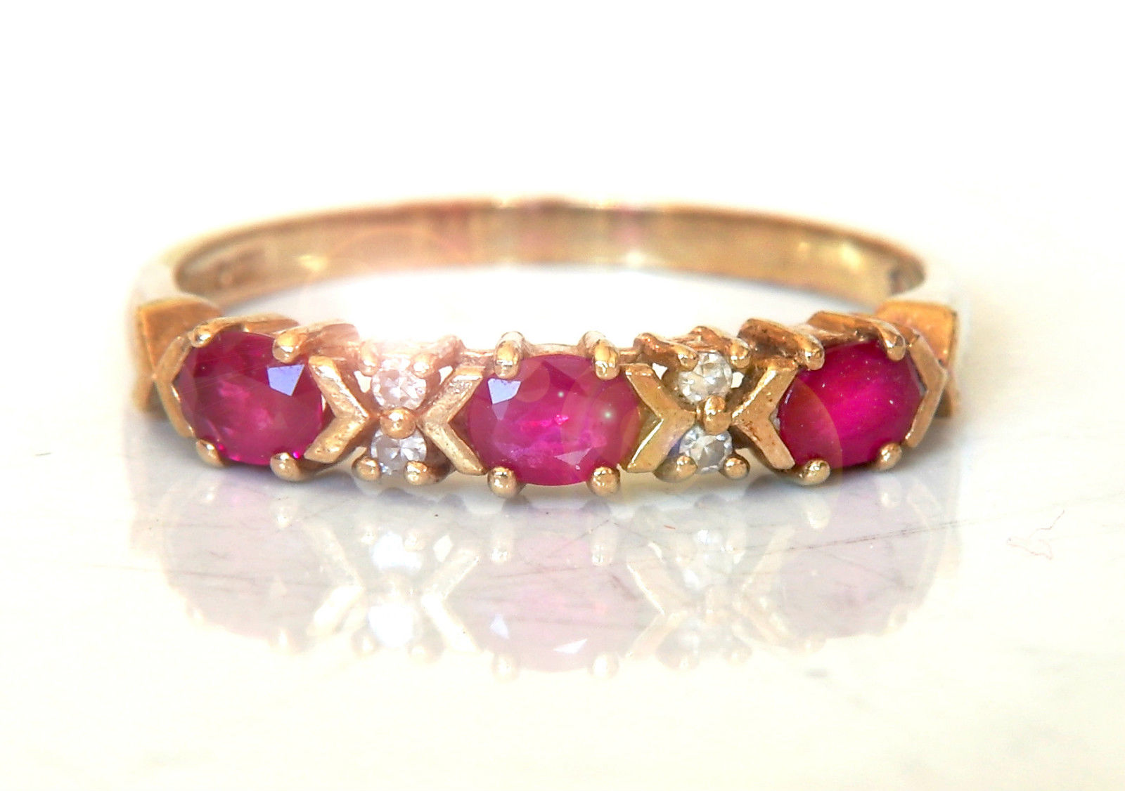 Vintage Hallmarked 9ct Yellow Gold Ruby and Diamond Half Eternity Ring (1 of 1)