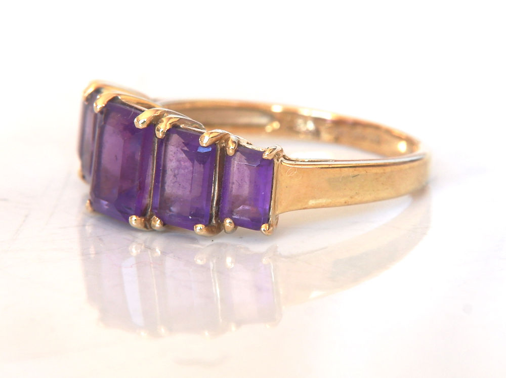 Vintage Art Deco Style Hallmarked 9k 9ct Yellow Gold Amethyst Ring (1 of 1)