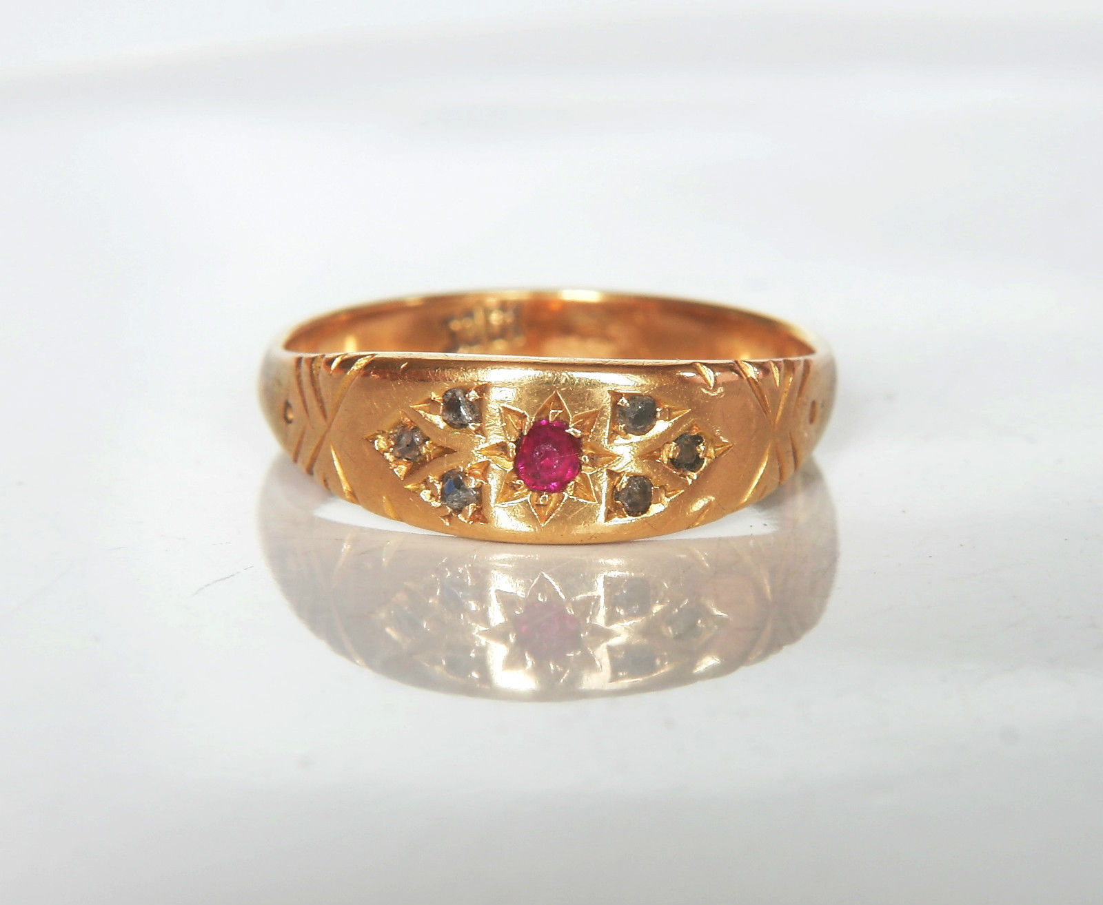 Antique 18ct Yellow Gold Ruby and Diamond Ring (1 of 1)
