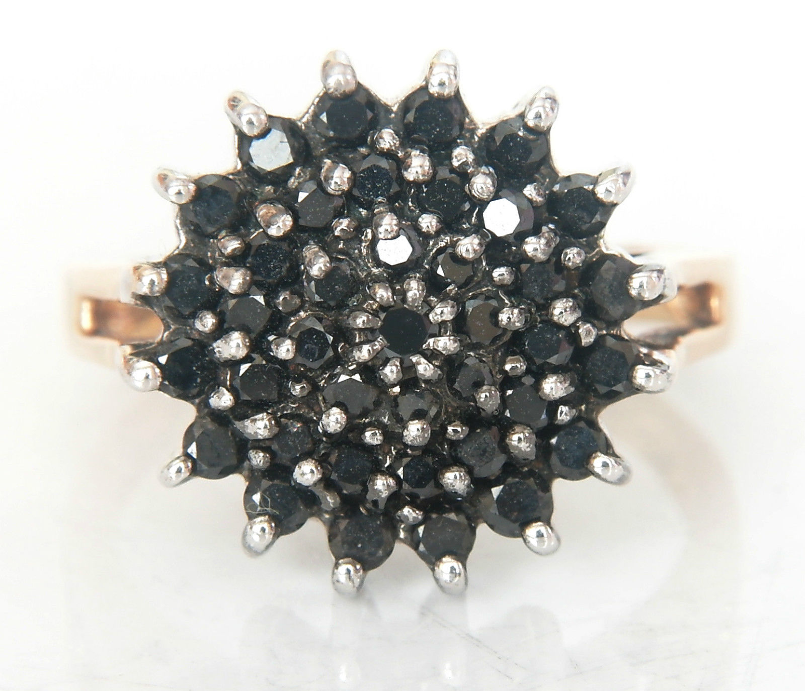 Glitzy Hallmarked 9ct 9k Yellow Gold Black Diamond Cluster Ring (1 of 1)
