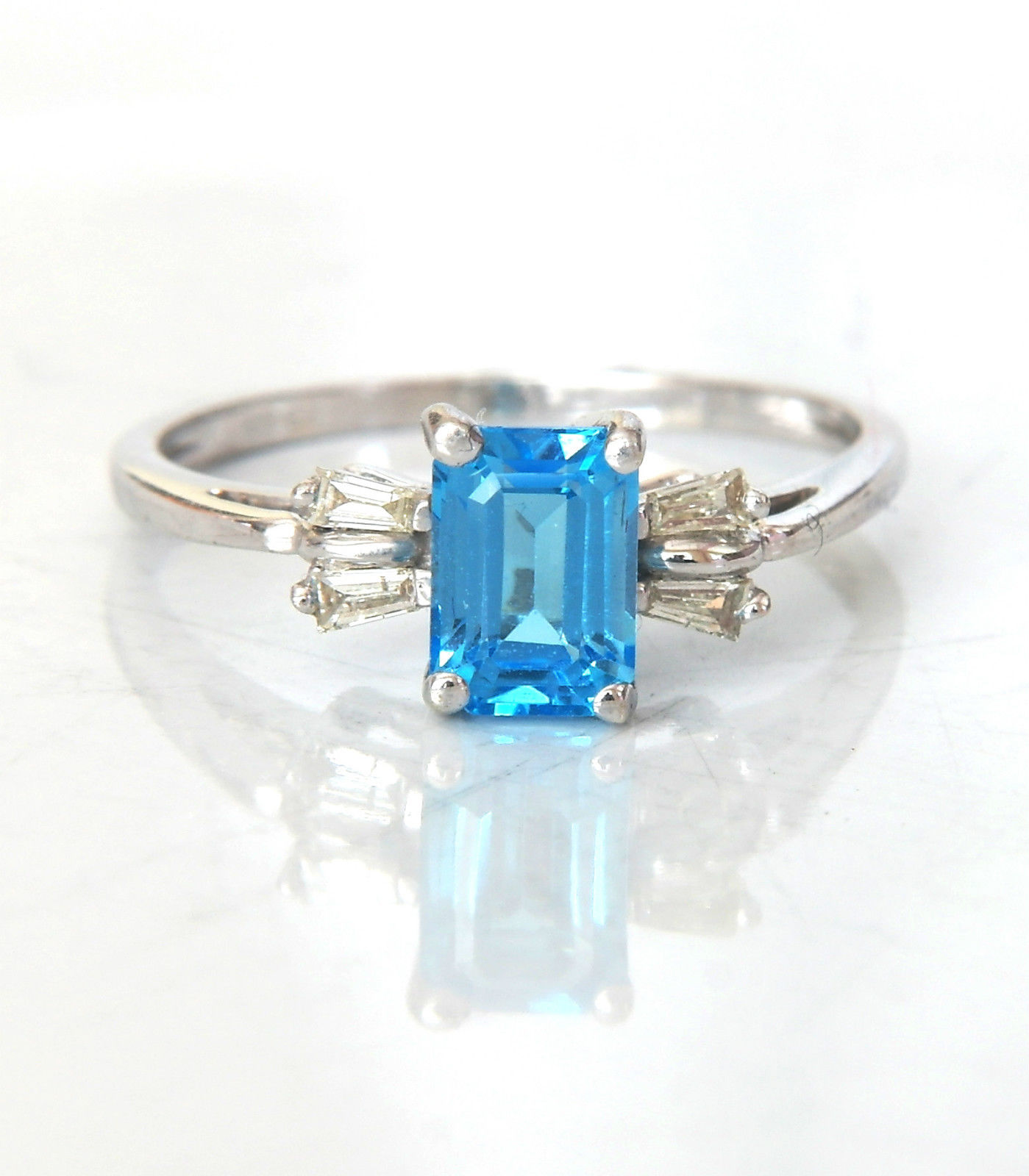 English Hallmarked 9ct 9k White Gold Blue Topaz & Diamond Ring (1 of 1)