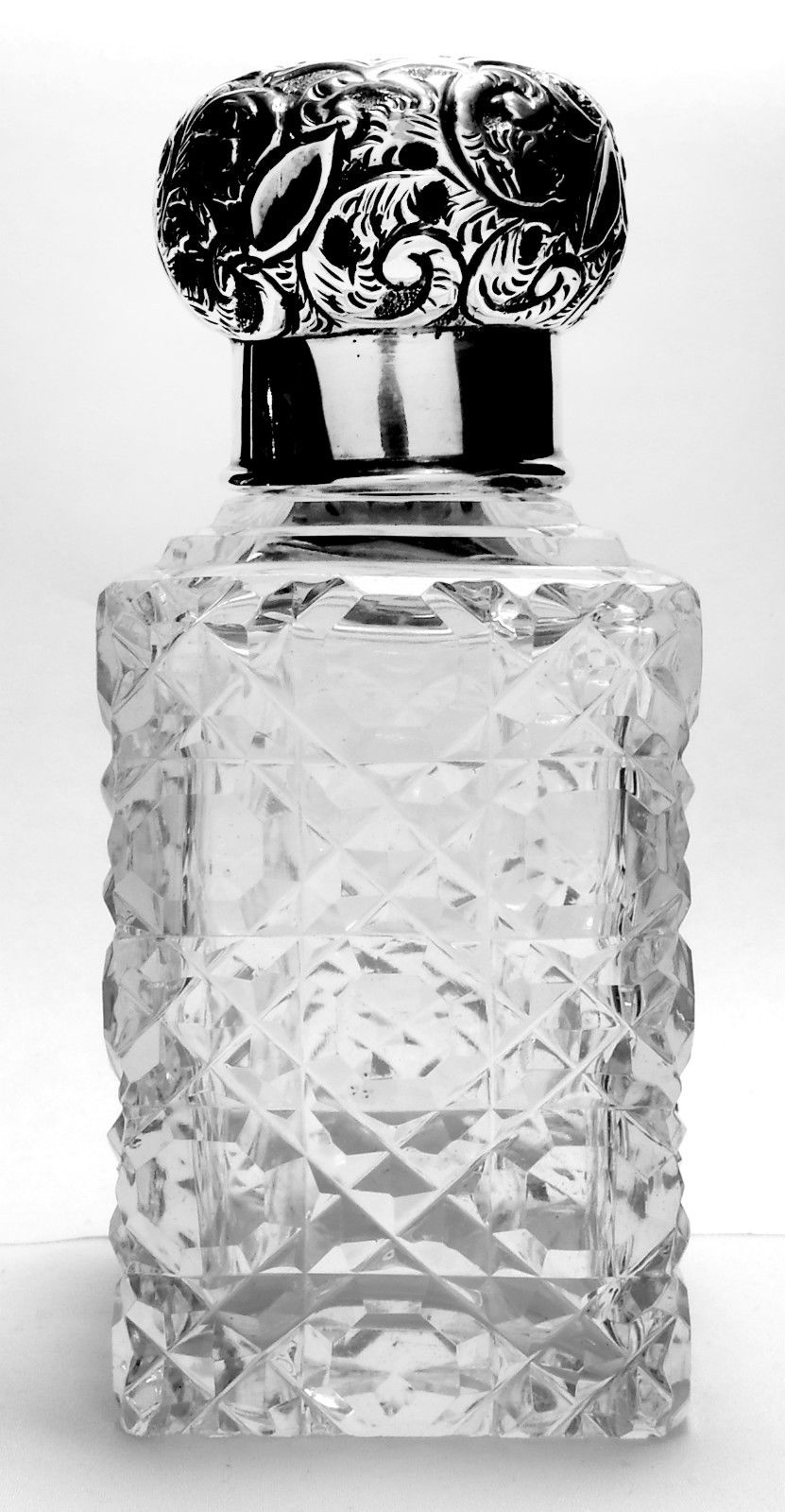 Beautiful Antique Victorian Heavy Cut Glass & Silver Perfume Bottle London 1897 (1 of 1)