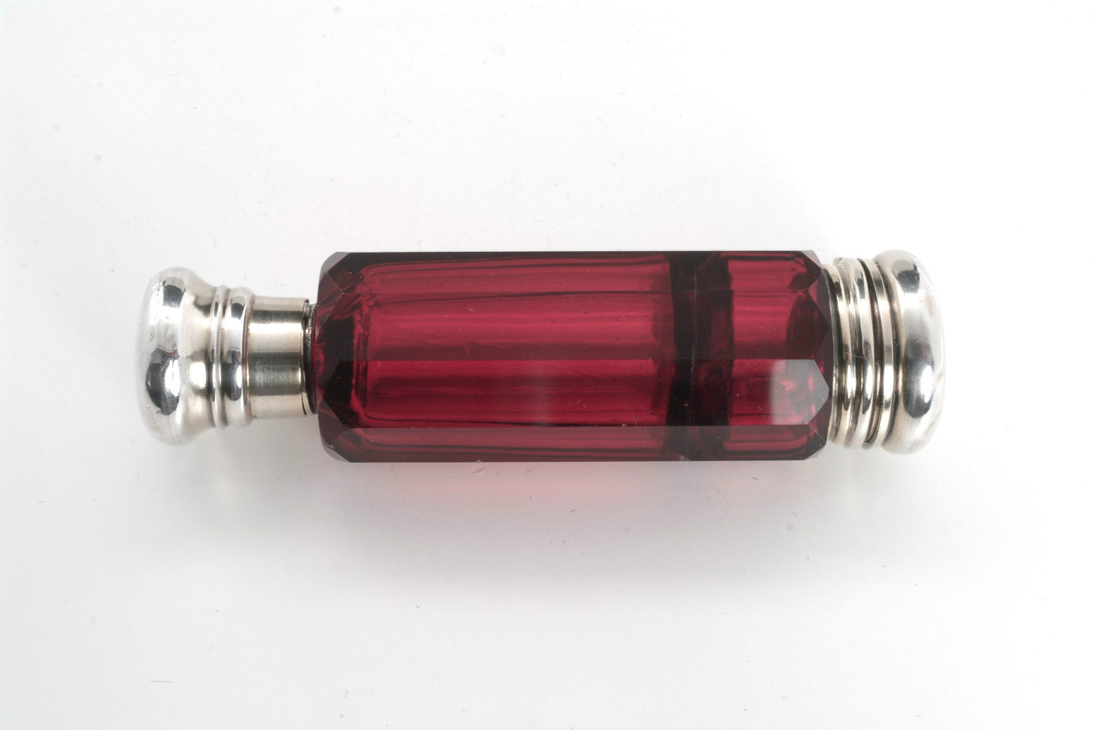 Antique Ruby Glass & Silver Double Ended Scent Bottle / Vinaigrette (1 of 1)
