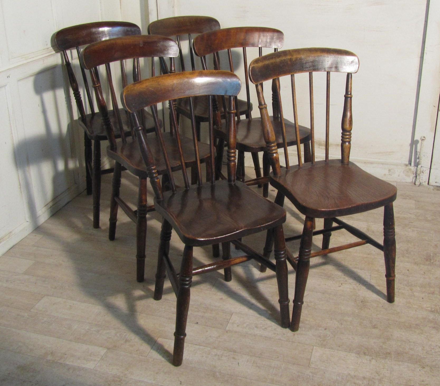 Set of 6 Victorian Beech & Elm Country Kitchen Chairs (1 of 1)