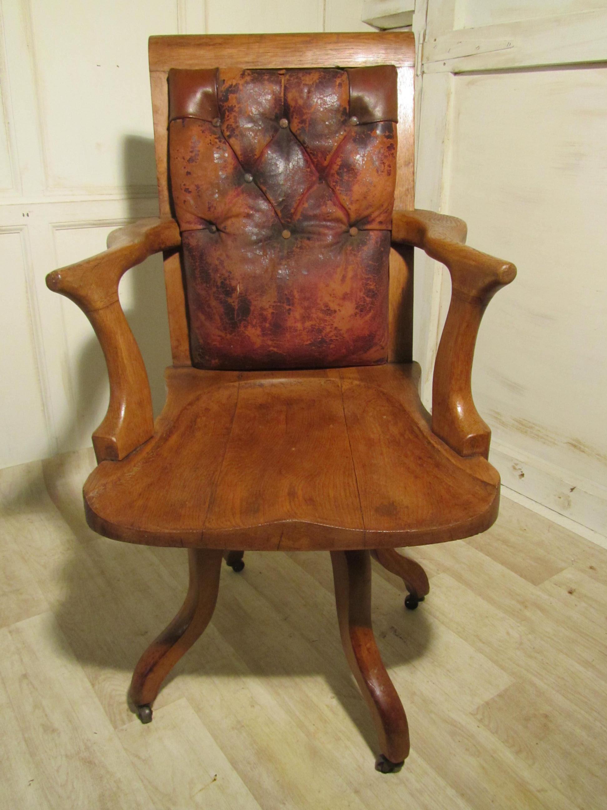 Shabby Oak and Leather, Office Chair or Desk Chair (1 of 1)
