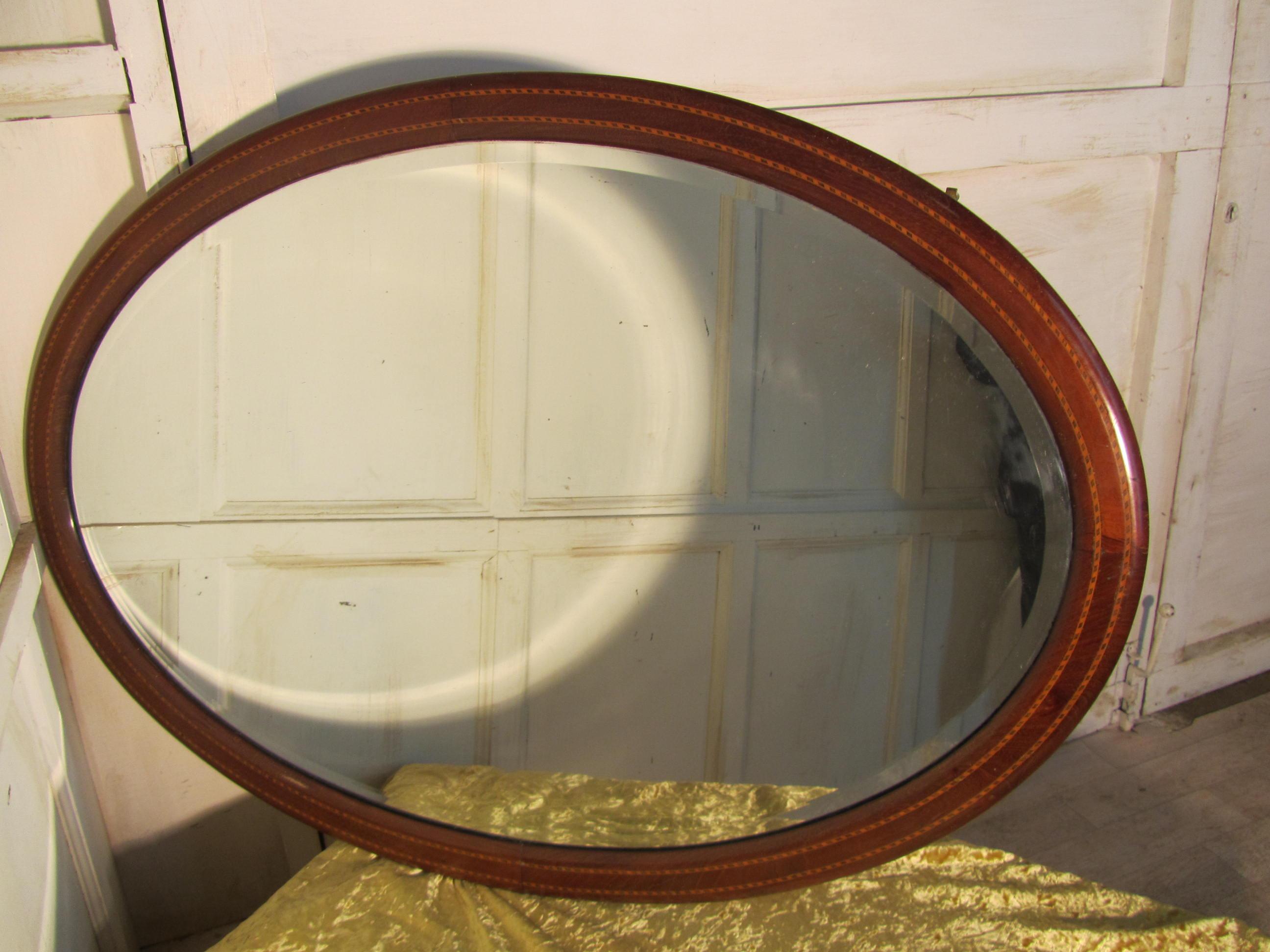 A Very Large Edwardian Inlaid Mahogany Oval Wall Mirror (1 of 1)